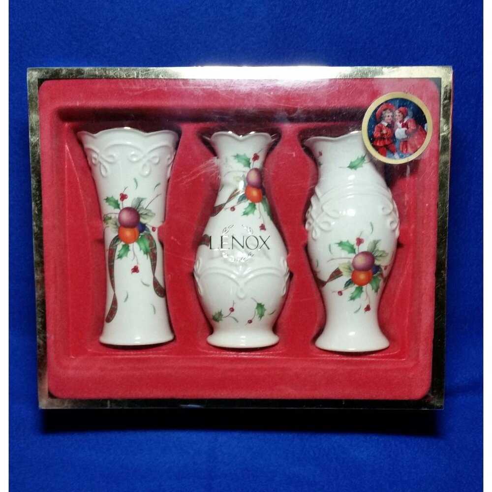 Lenox Holiday Tartan Bud Vases Set of 3 Dimension Collection Christmas Decor